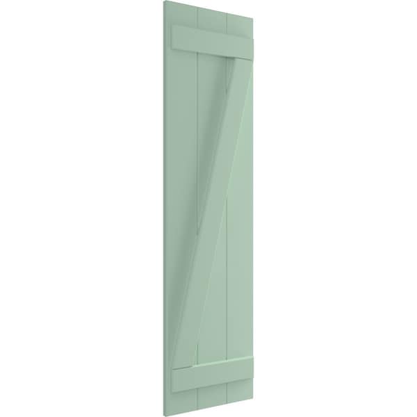 True Fit PVC, Three Board Joined Board-n-Batten Shutters W/Z-Bar, Seaglass , 16 1/8W X 54H